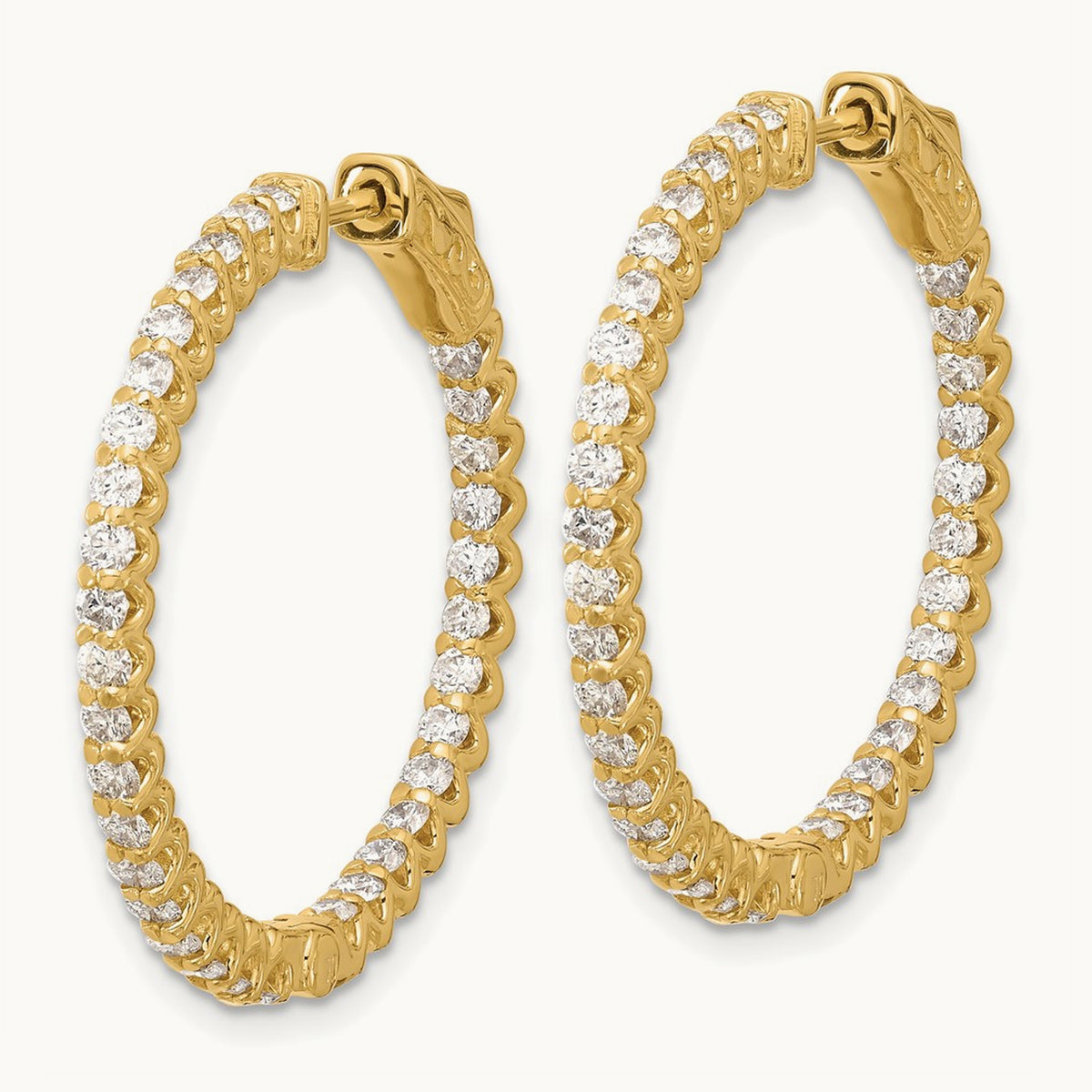 2.3ct 66- In/Out Hoop w/ Safety Clasp Diamond Earrings, 2.0mm, 14K
