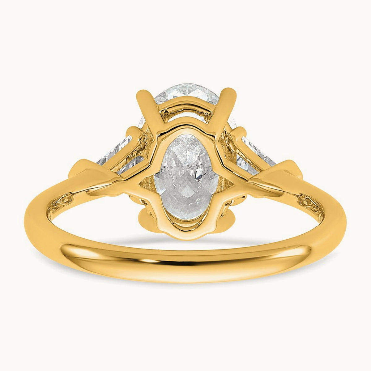 Oval & Trillion 3 Stone Engagement Ring, 1.50-4.00 ct tw Lab-Grown Diamond — 2 1/2 ct, 14K Yellow Gold