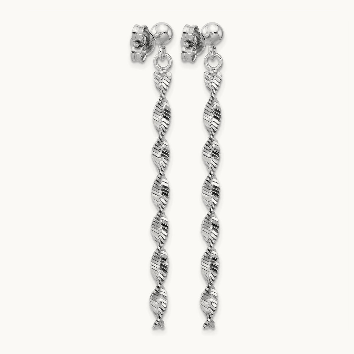RH-plat Polish/Dia.-cut Dangle Post Earrings, Sterling Silver — Leslie's