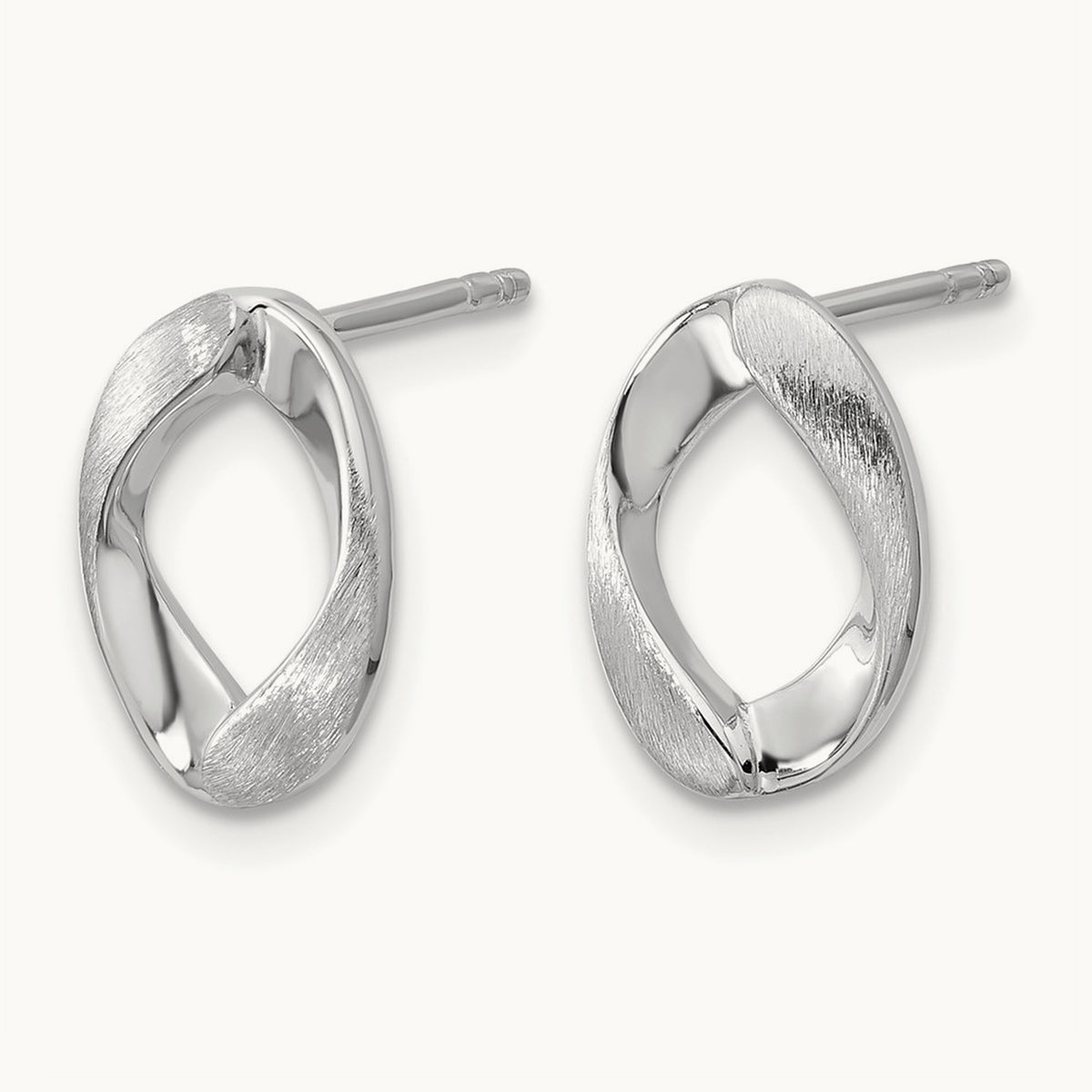 RH-plated Polish/Brushed Oval Post Earrings, Sterling Silver — Leslie's