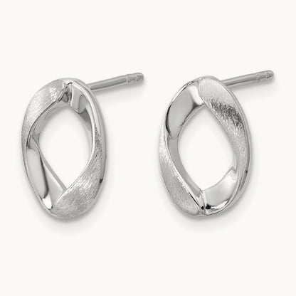 RH-plated Polish/Brushed Oval Post Earrings, Sterling Silver — Leslie's