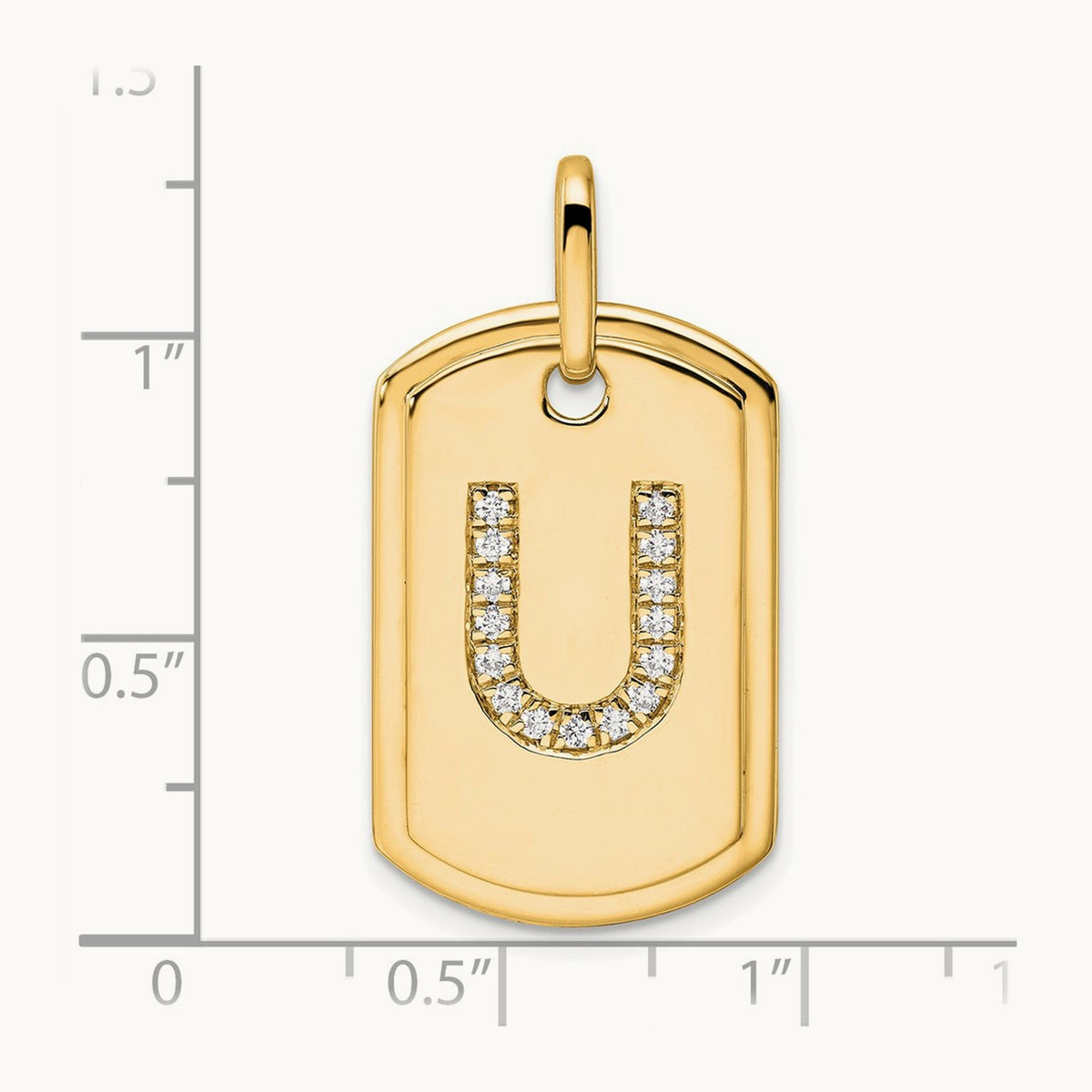 Diamond Dog Tag Charm — 14K Yellow Gold, U