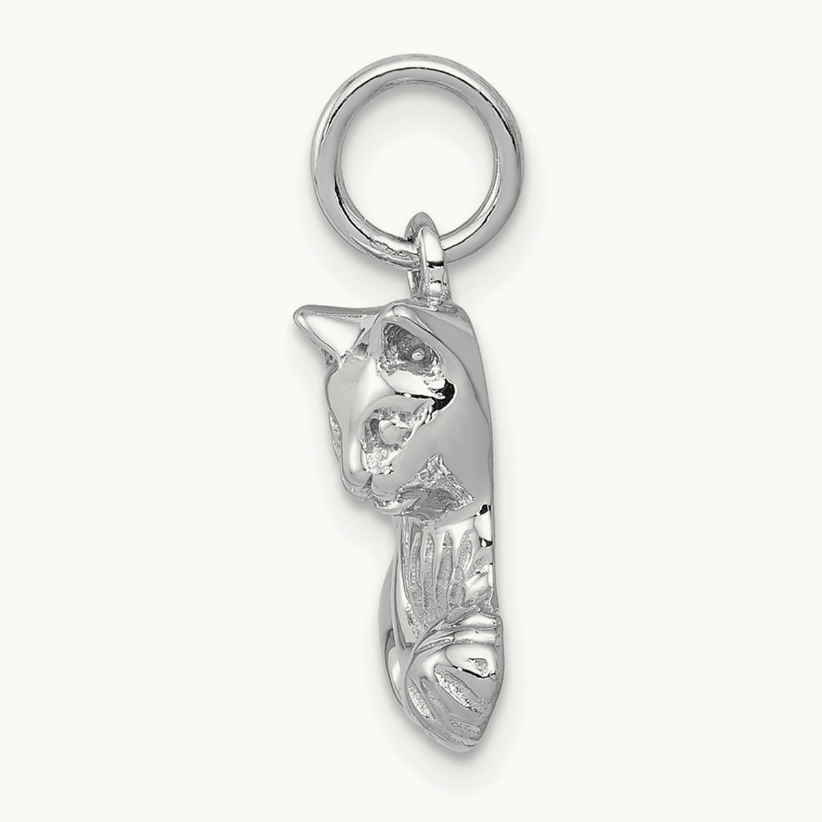 Polished Open-Backed Cat Charm, 14K White Gold