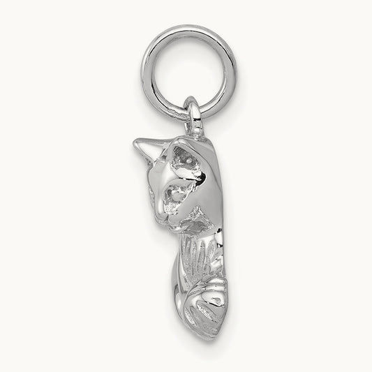 Polished Open-Backed Cat Charm, 14K White Gold