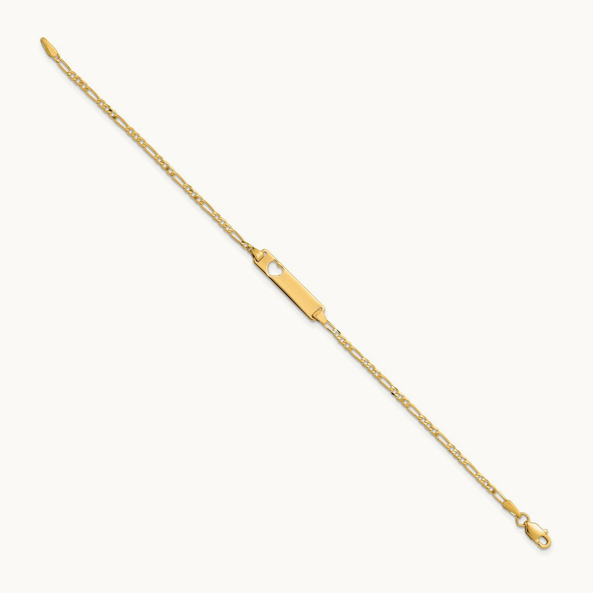 Cut-out Heart Figaro Link ID Bracelet, 14K