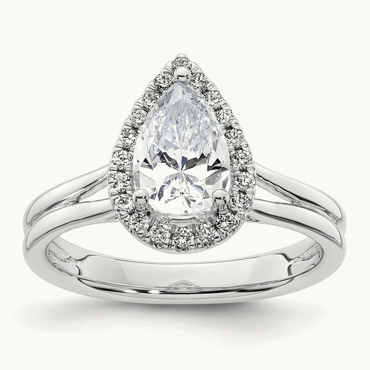 Pear Halo Semi-Mount Split Shank Engagement Ring, 0.07-0.20 ct tw — 1/5 ct, 14K White Gold