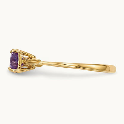 Polished Amethyst Bow Ring, 14K Gold