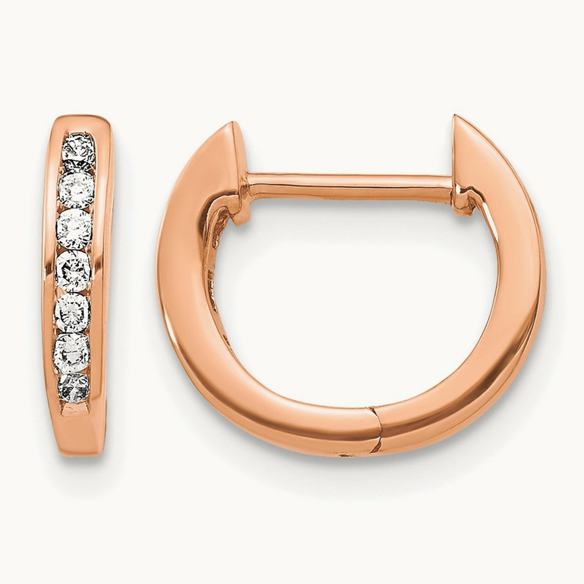 Polished Diamond Hinged Hoop Earrings — 14K Rose Gold