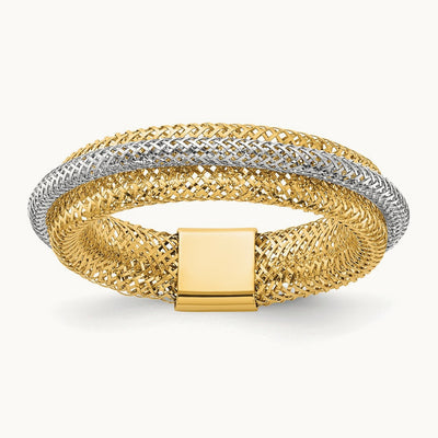 w/Rhodium Polished/Textured Stretch Ring, 14K — Leslie's