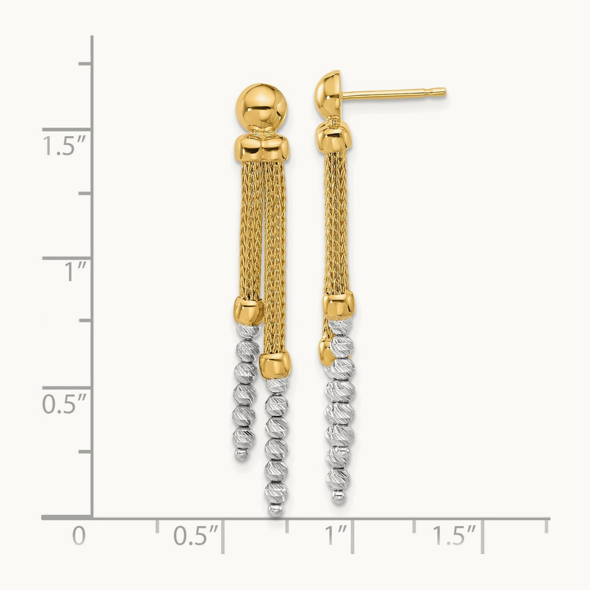 Polished and Diamond-cut Beaded Dangle Post Earrings, 14K Two-tone