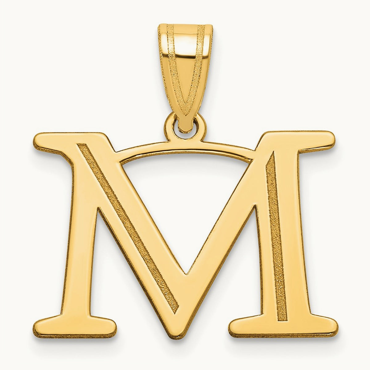 Polished Etched Letter M Initial Pendant, 14K