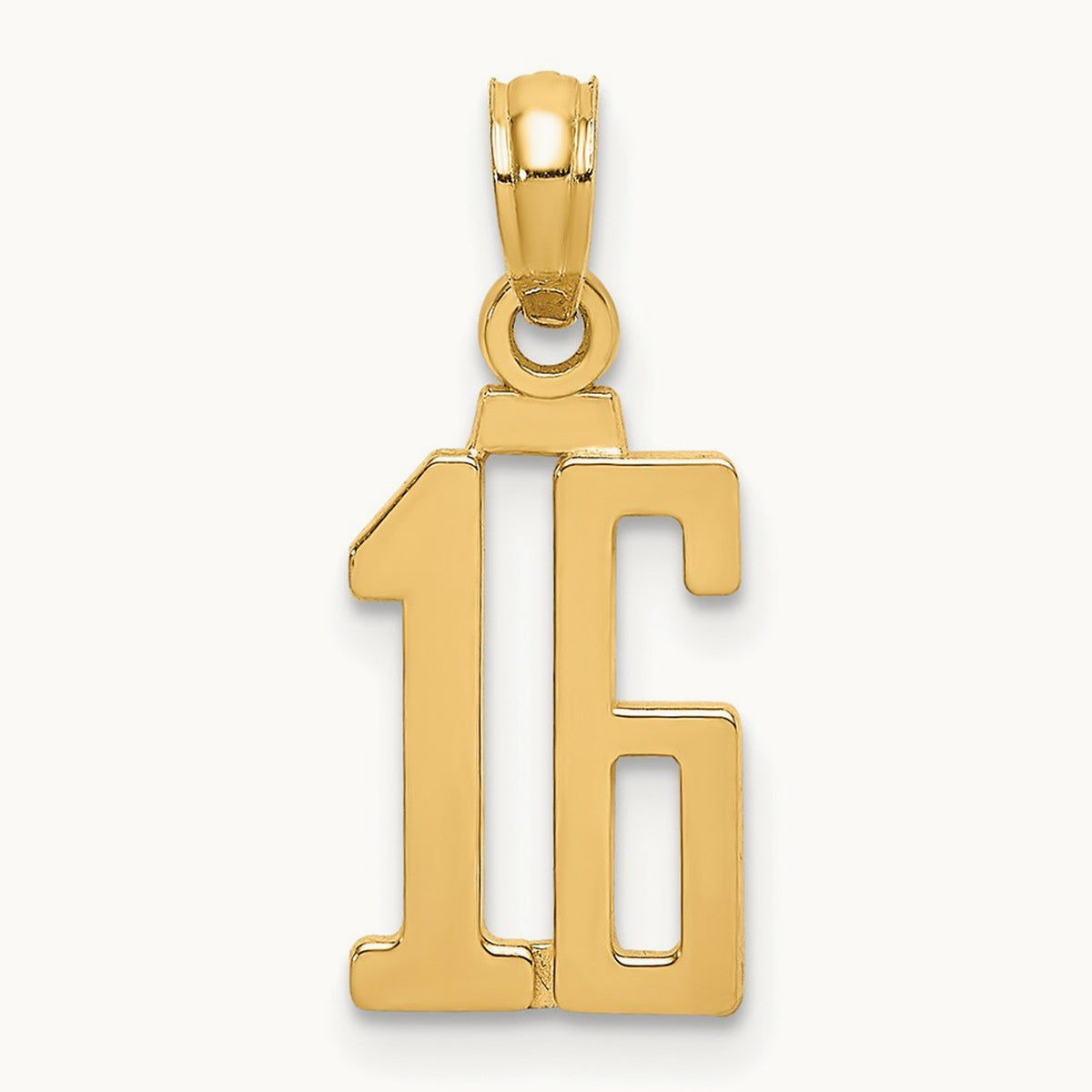 Polished Number 16 Pendant — 14K Yellow Gold