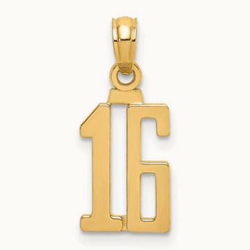 Polished Number 16 Pendant — 14K Yellow Gold
