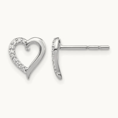 Diamond Heart Earrings — 14K White Gold, 9mm