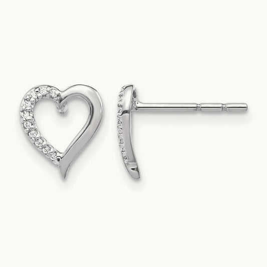 Diamond Heart Earrings — 14K White Gold, 9mm