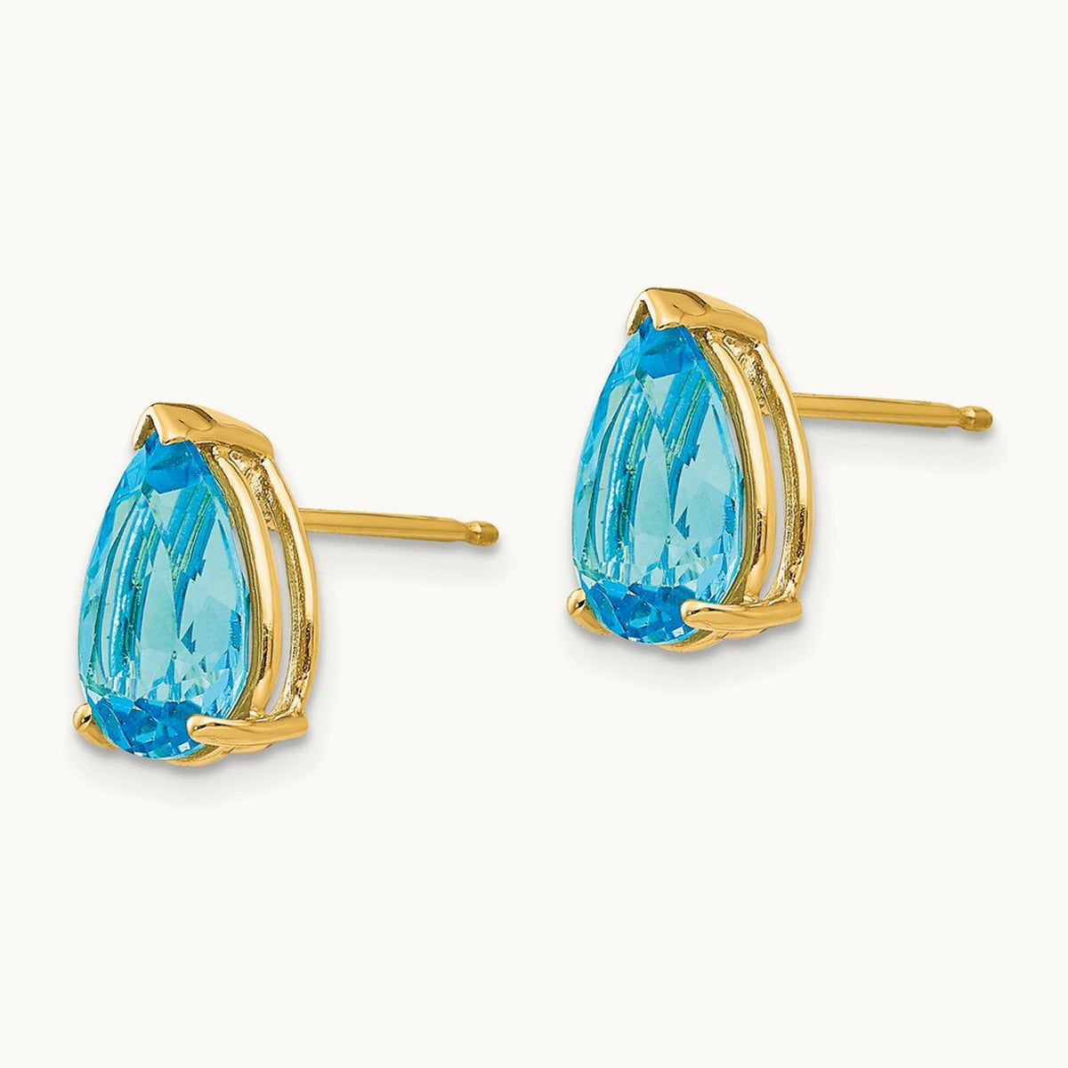 10x7mm Pear Blue Topaz Earrings, 14K
