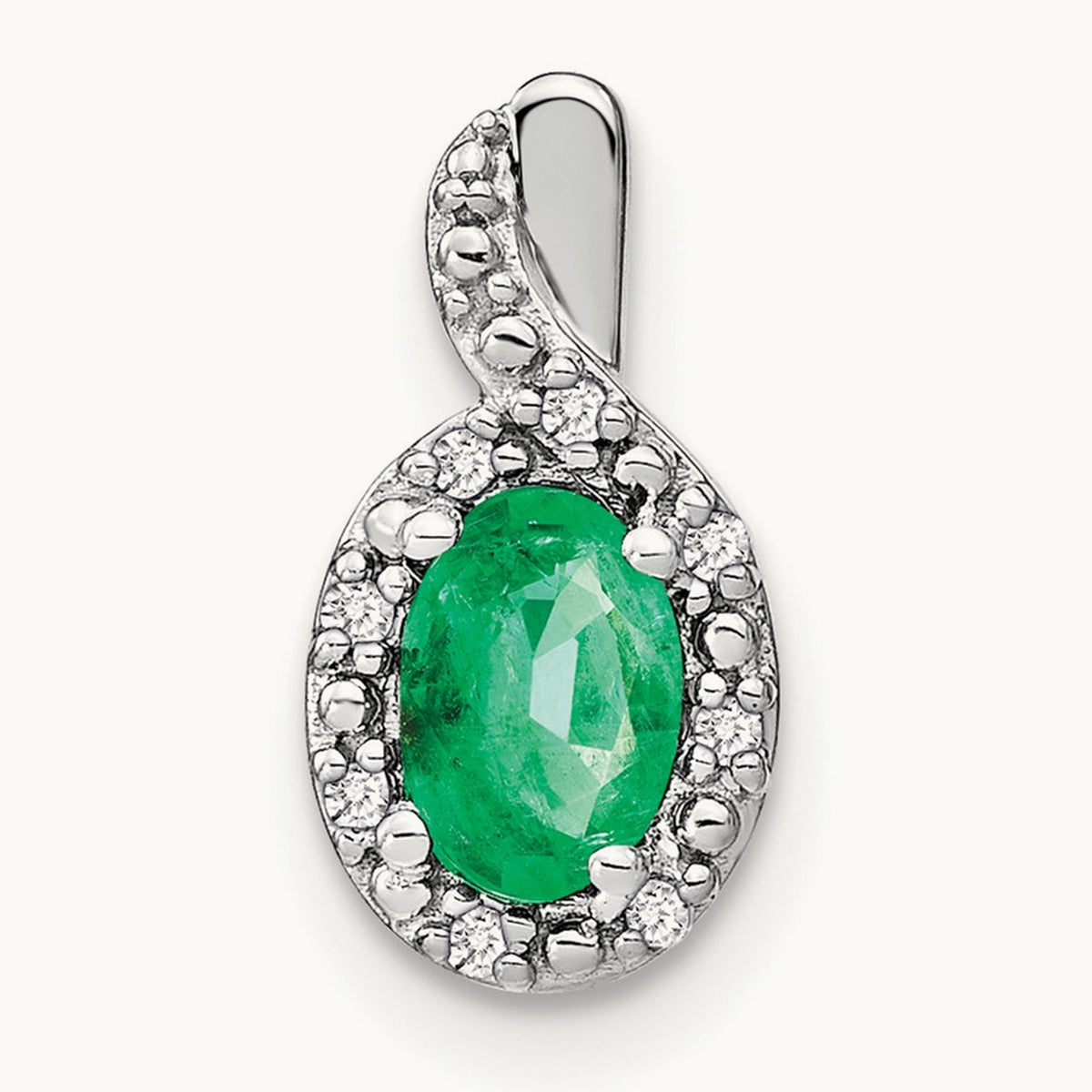 Oval Emerald and Diamond Pendant, 14K White Gold