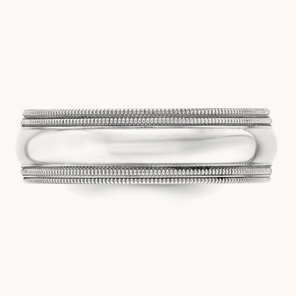 Double Milgrain Comfort Fit Band, 7mm, 10K White Gold