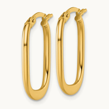 Polished Oval Hoop Earrings — 14K Yellow Gold