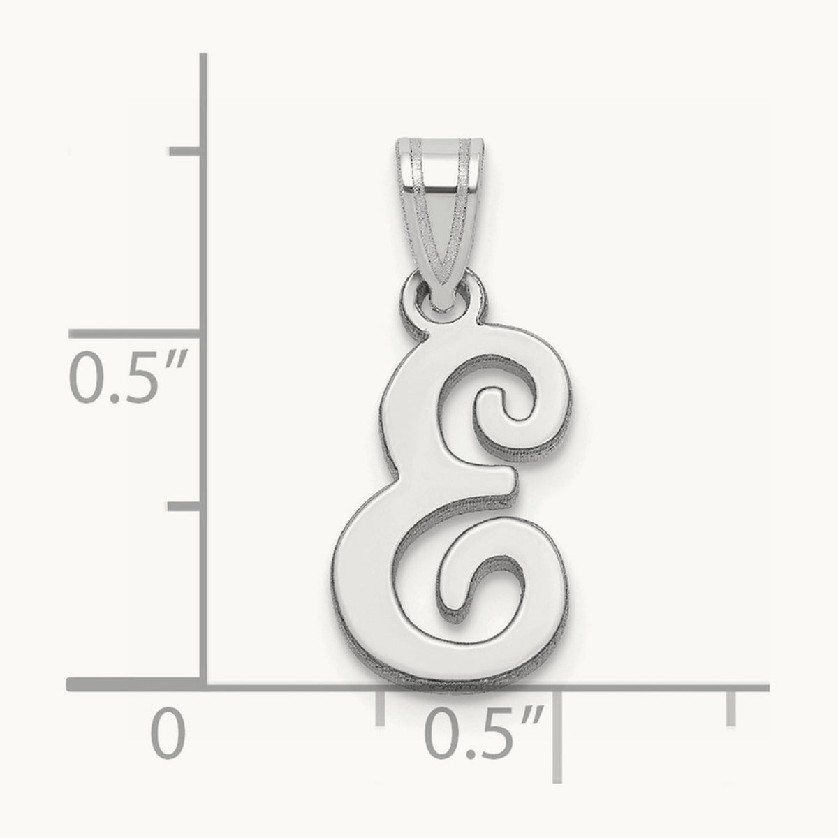 White Gold Script Letter E Initial Pendant, 14K White Gold