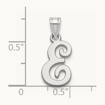 White Gold Script Letter E Initial Pendant, 14K White Gold