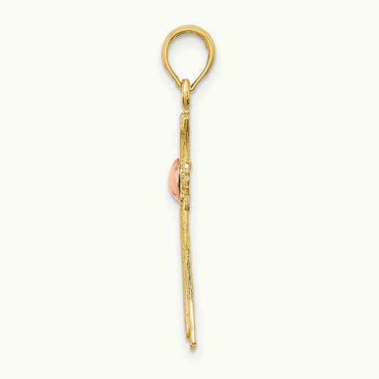 Textured Cross w/ Heart Charm, 14K Two-tone