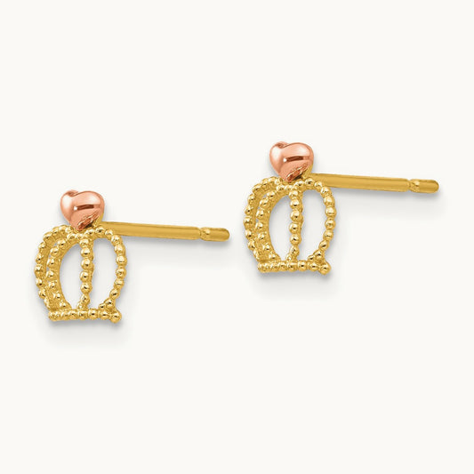 & Rose Madi K Gold Children's Crown Post Earrings, 14K Yellow