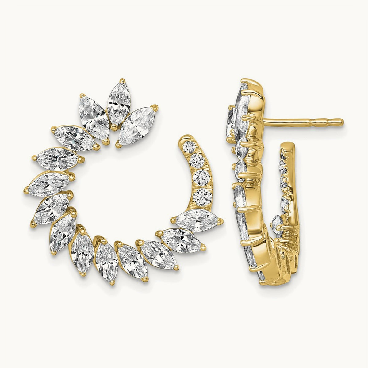 Fashion J-Hoop Post Earrings, 3.75 ct tw Lab-Grown Diamond — 14K Yellow Gold