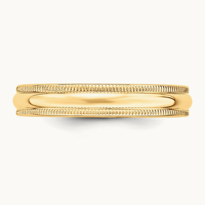 Lightweight Milgrain Half Round Band, 4mm, 10K Yellow Gold
