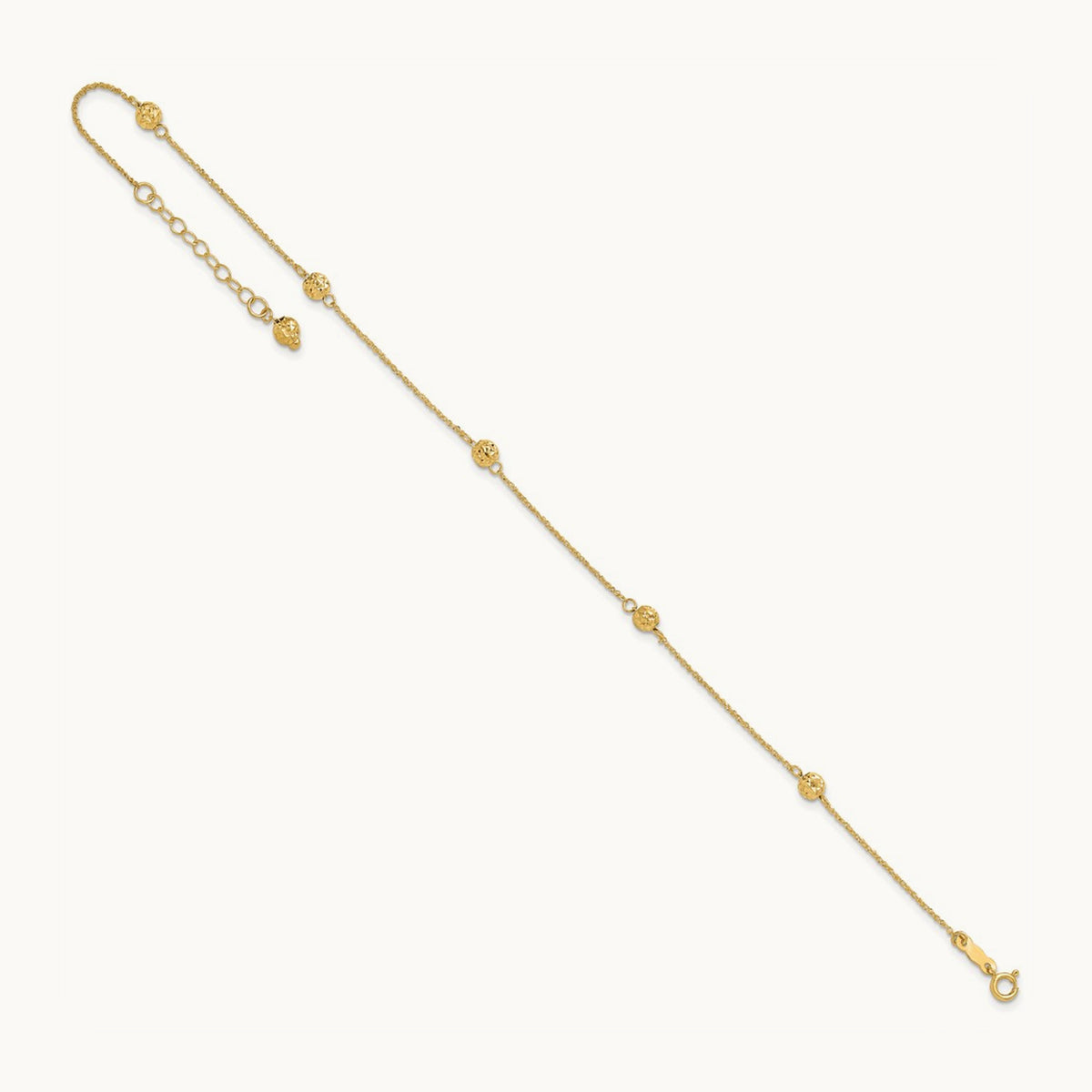 Diamond-cut Bead w/ 1in ext. Anklet, 14K
