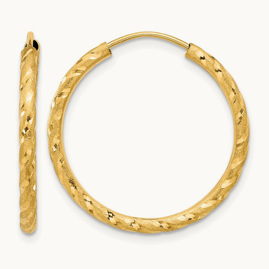 Polished and Satin D/C Endless Hoop Earrings, 2.00mm, 14K