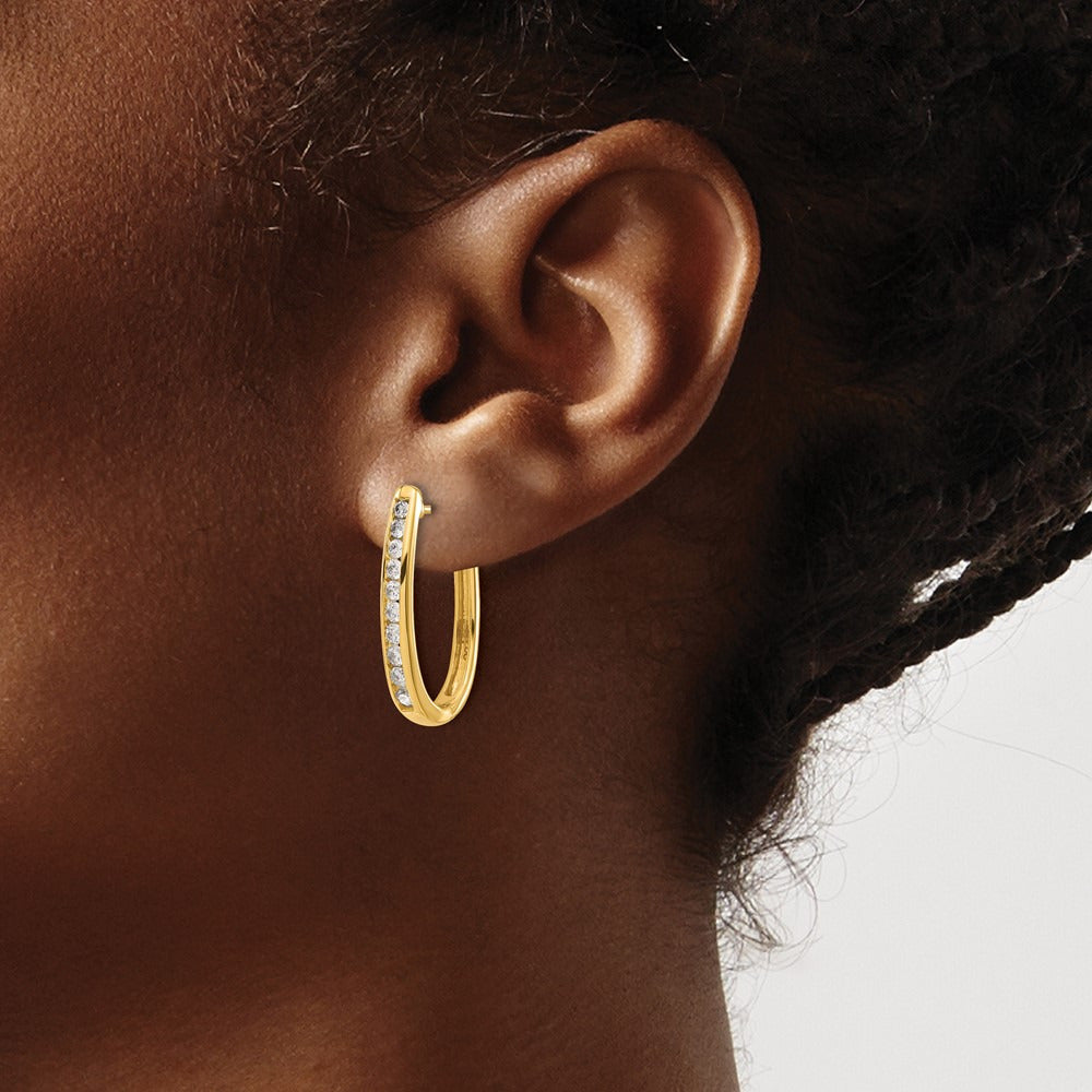 Diamond Oval Hinged Hoop Earrings — 14K Yellow Gold