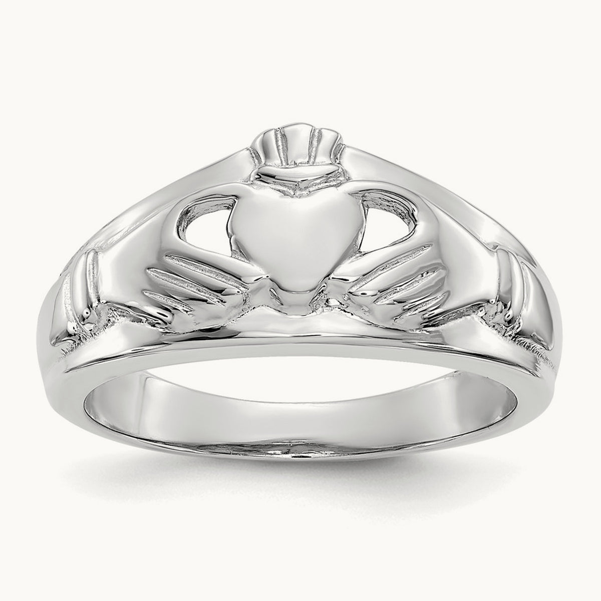 Ladies Claddagh Ring, 14K White Gold