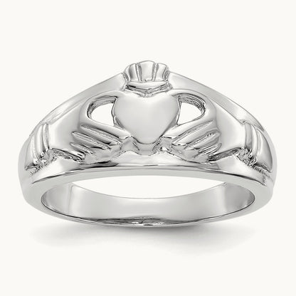 Ladies Claddagh Ring, 14K White Gold