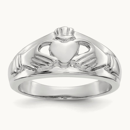 Ladies Claddagh Ring, 14K White Gold