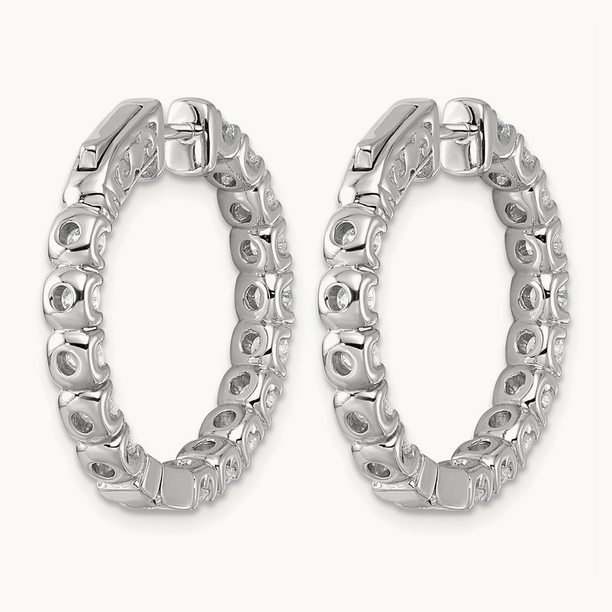 Diamond Round Hoop w/Safety Clasp Earrings, 14K White Gold