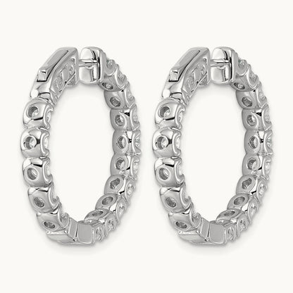 Diamond Round Hoop w/Safety Clasp Earrings, 14K White Gold