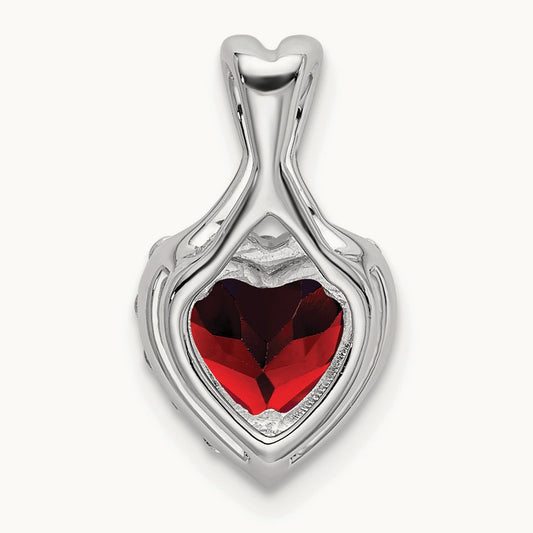 Garnet and Diamond Halo Heart Pendant, 14K White Gold