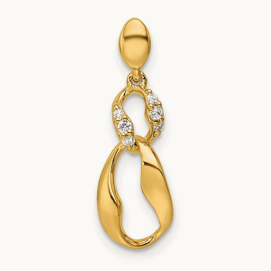 Polished Diamond Wavy Oval Dangle Pendant, 14K