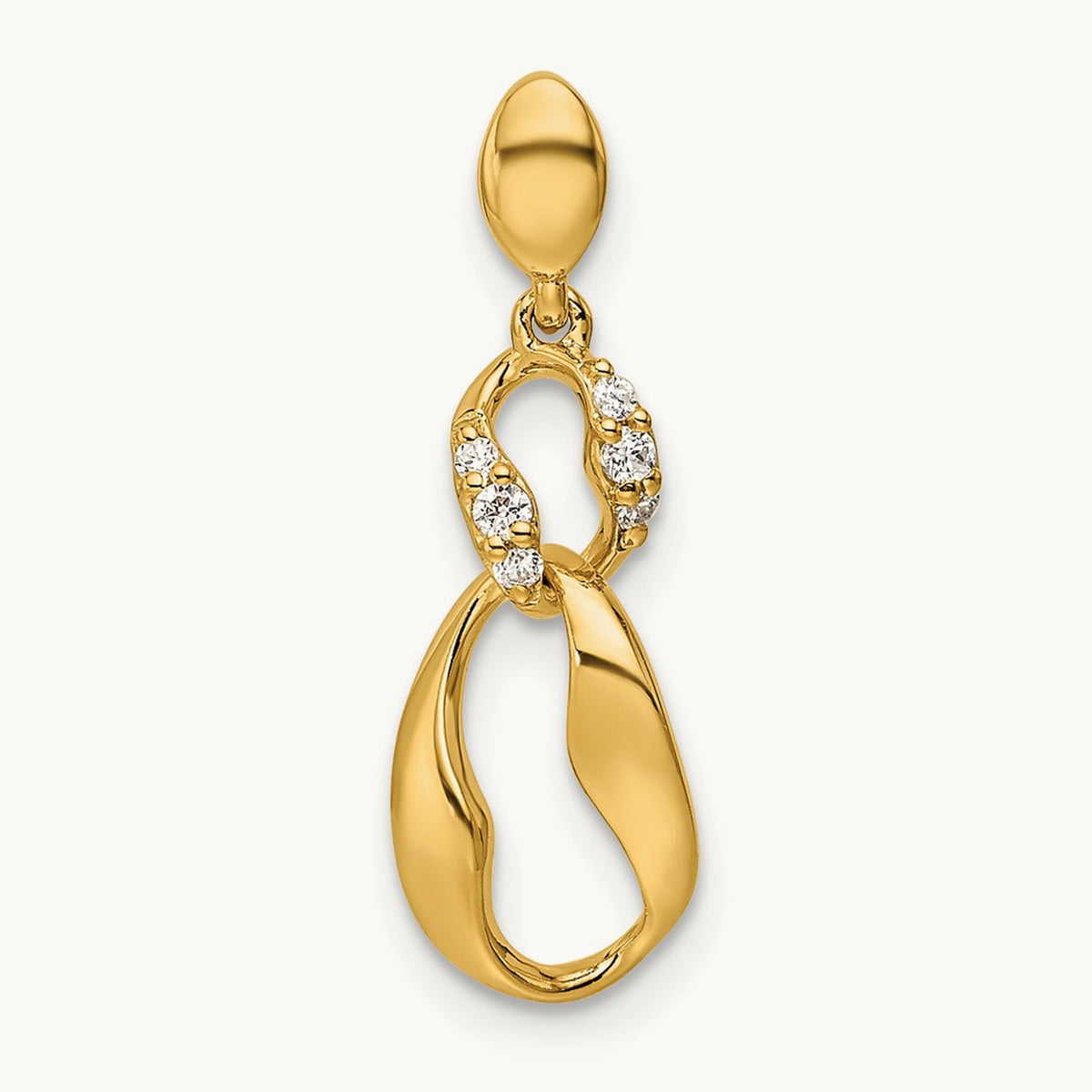 Polished Diamond Wavy Oval Dangle Pendant, 14K