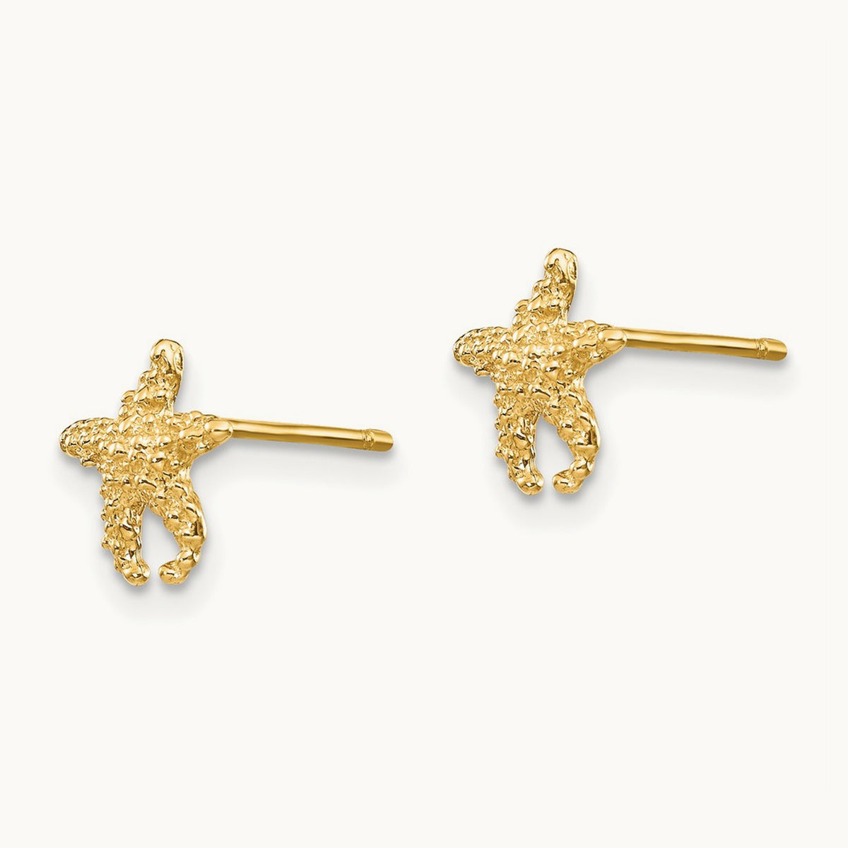Polished and Textured Starfish Post Earrings — 14K Yellow Gold