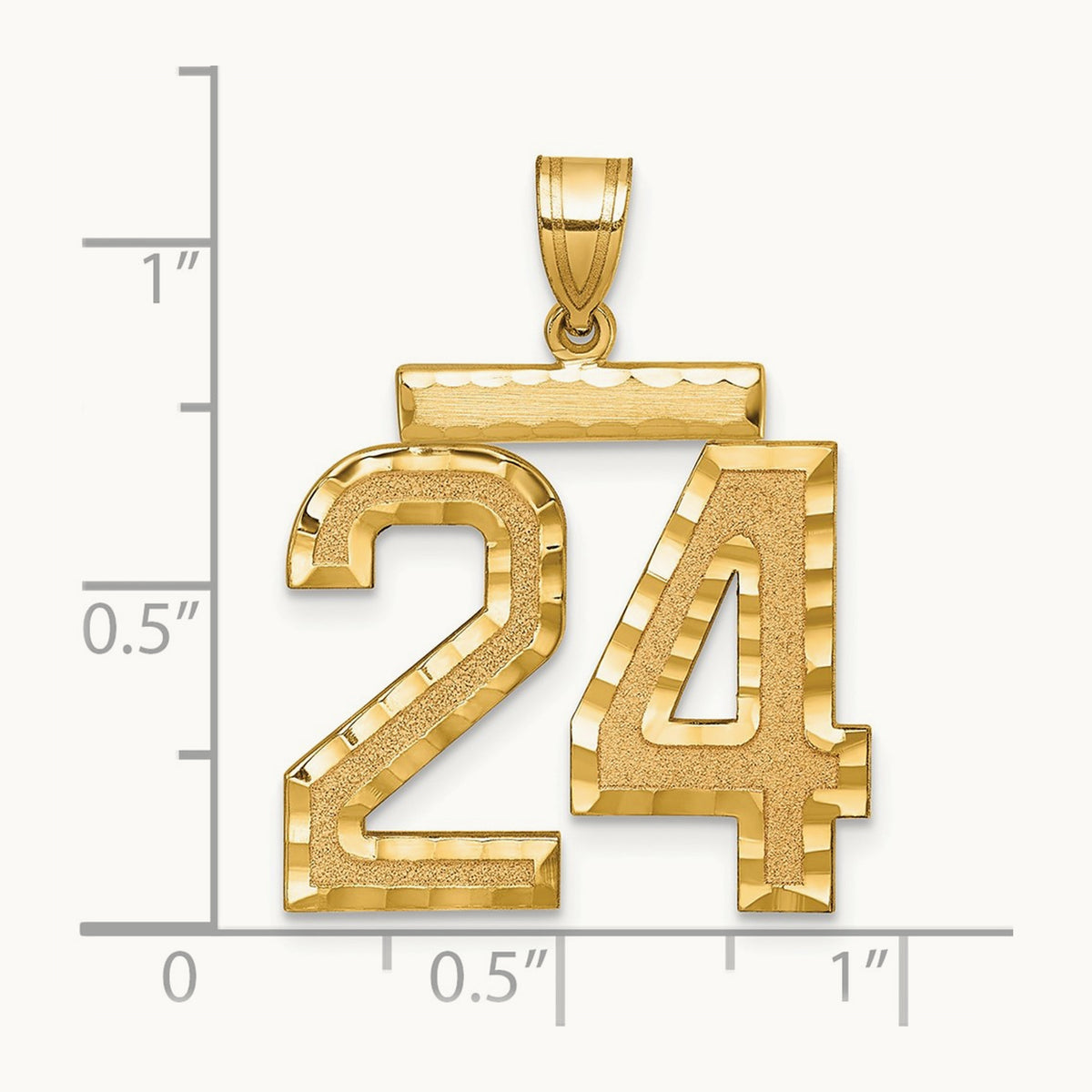 Large Brushed Diamond-cut Number 24 Charm — 14K Yellow Gold