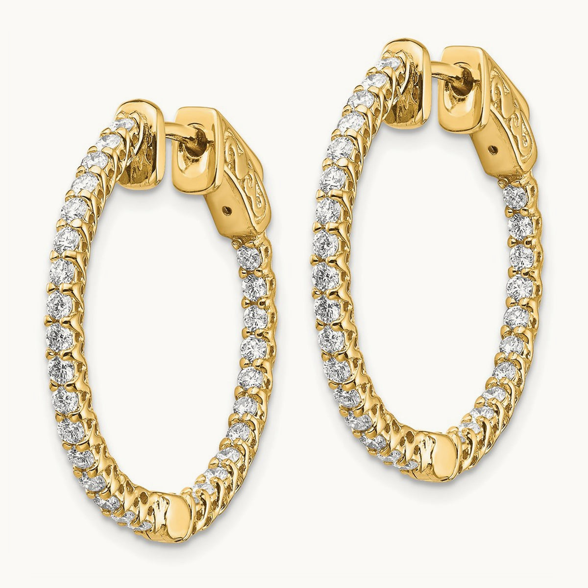 Diamond Round Hoop w/Safety Clasp Earrings, 14K