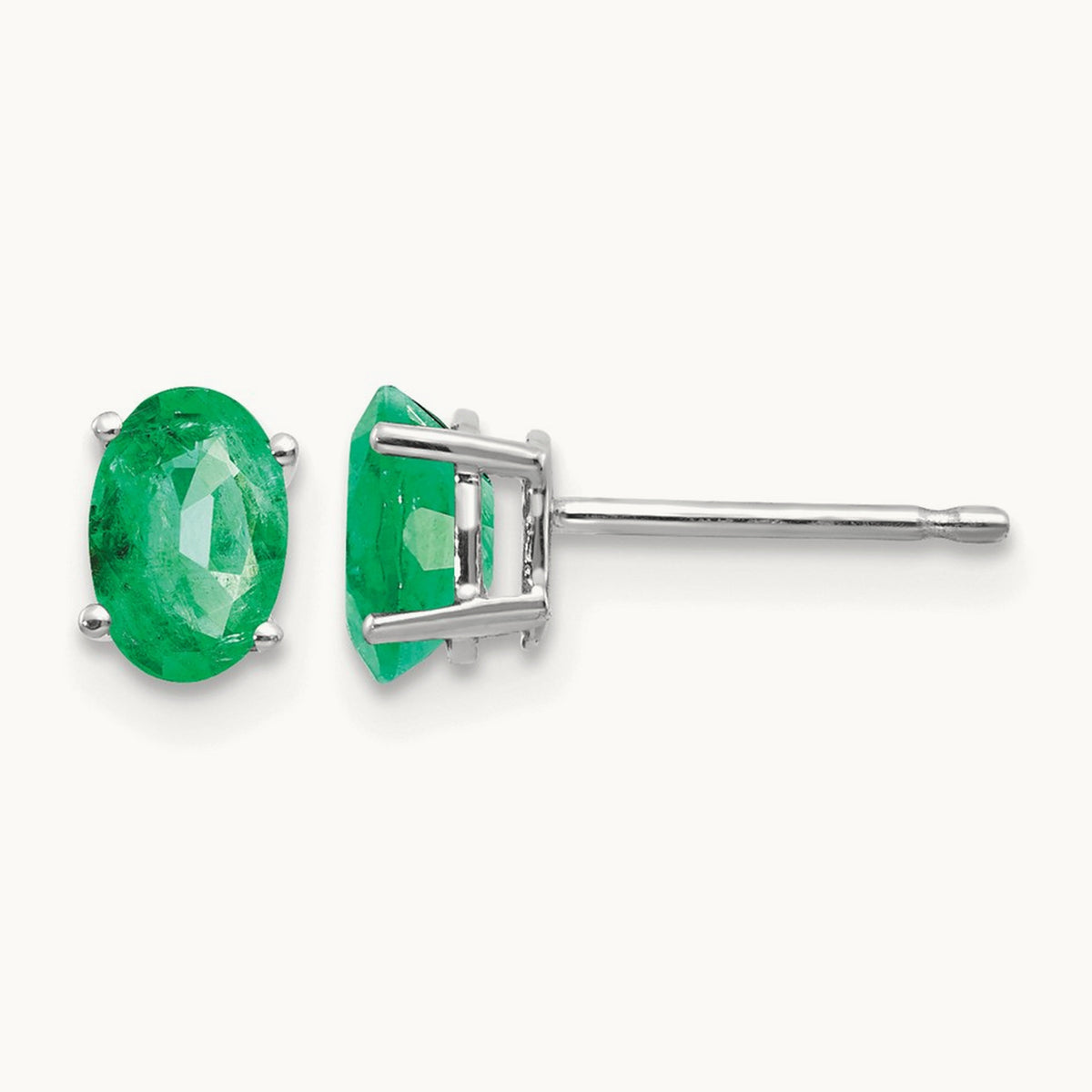 Emerald Earrings, 14K White Gold