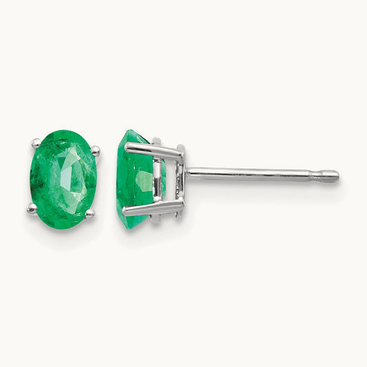 Emerald Earrings, 14K White Gold