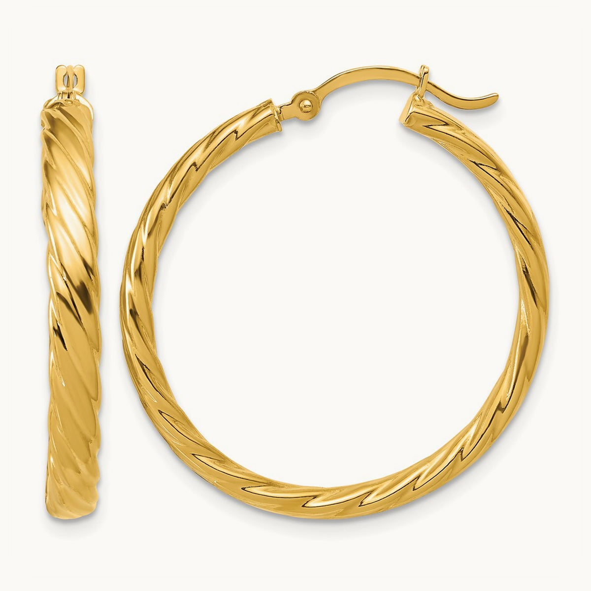 Large Patterned Hoop Earrings — 14K Yellow Gold