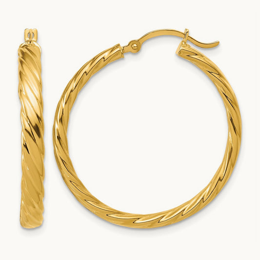 Large Patterned Hoop Earrings — 14K Yellow Gold