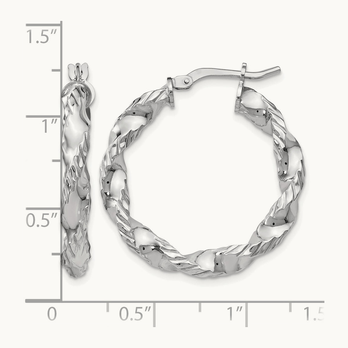 Rhodium-plated Polished Twisted Hinged Hoop Earrings — 29mm