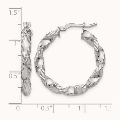 Rhodium-plated Polished Twisted Hinged Hoop Earrings — 29mm