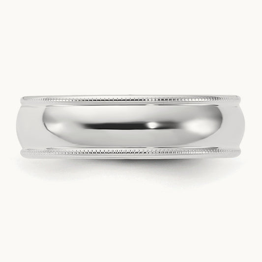 Milgrain Comfort Fit Band, 6mm, 10K White Gold